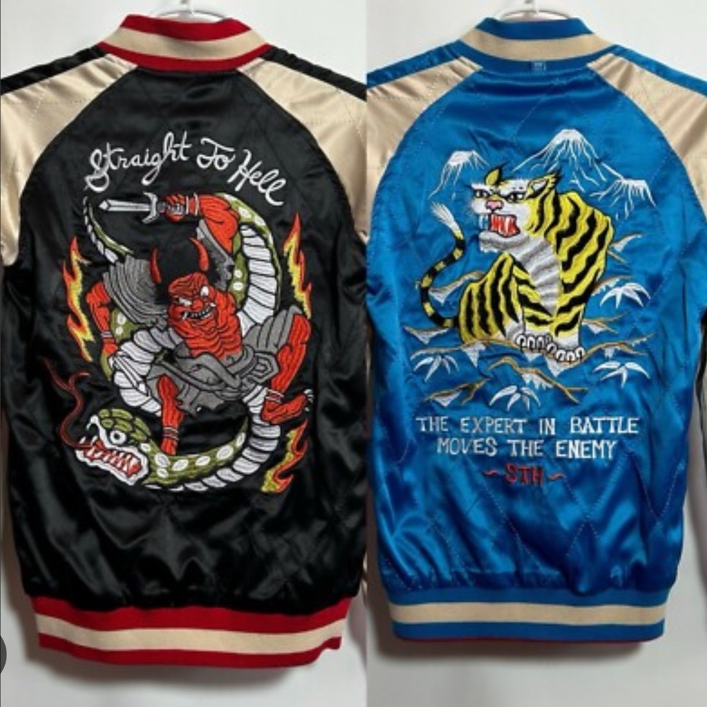 NWT Straight to Hell Black and Blue Souvenir Reversible Satin Jacket - Picture 10 of 10